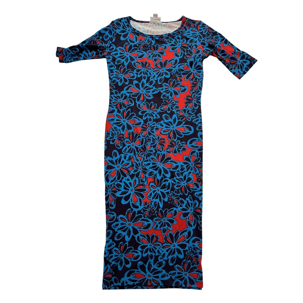 LuLaRoe Dress Womens XXS Black Red Blue‎ Floral Bodycon Sheath Stretch Casual
